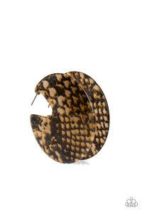 HIT OR HISS -BLACK/BROWN ACRYLIC HOOP EARRING