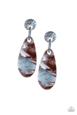 A HAUTE COMMODITY - BROWN/BLUE POST ACRYLIC EARRING
